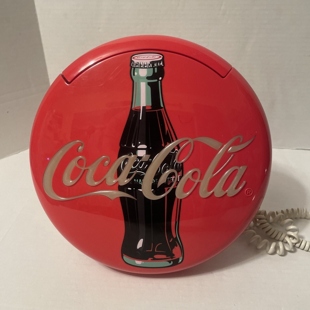 Vintage  1995 Coca Cola Coke 12" Lighted Round Red Button Sign Telephone‎ Phone